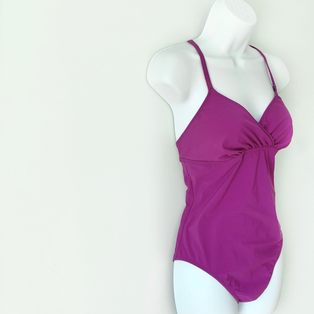 La Blanca One Piece Strappy Bathing Suit Purple 10 Gem